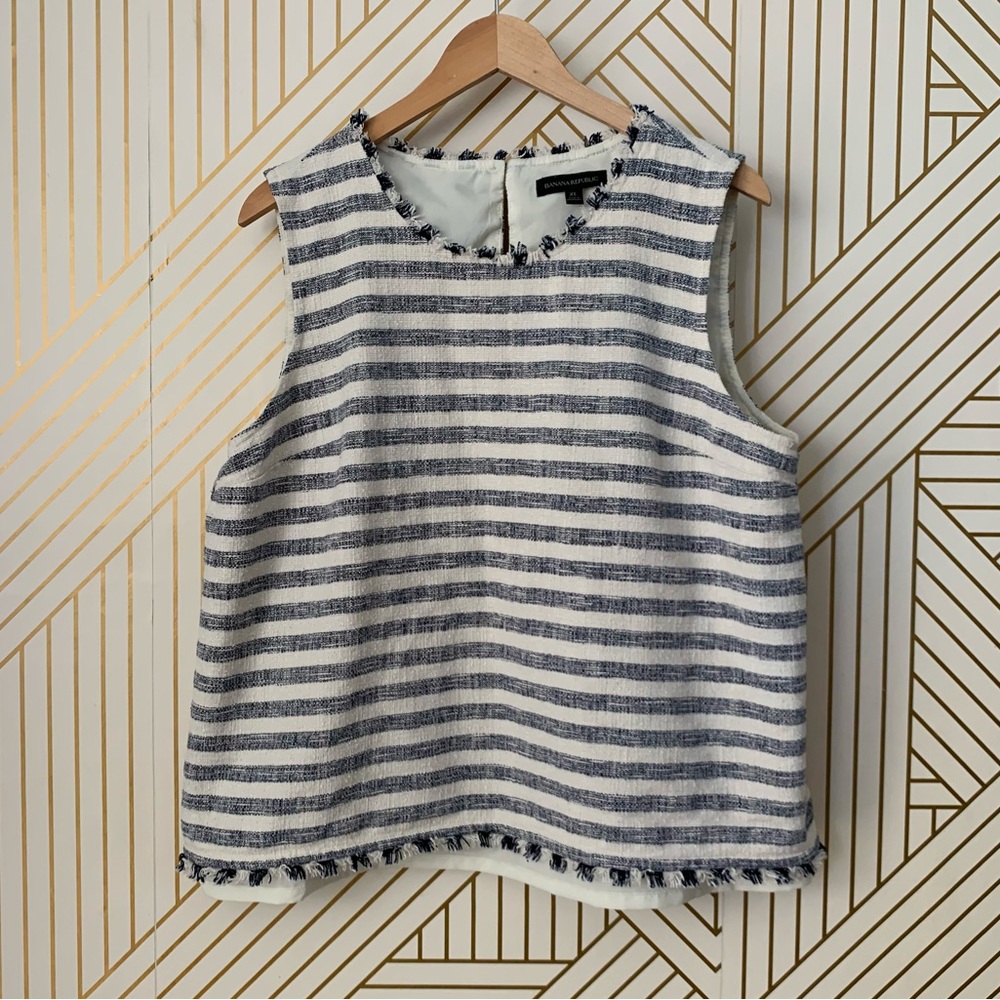 Banana Republic Fringe Striped Tank Shell sleeveless fringe hem Cotton blend XL - Picture 11 of 11